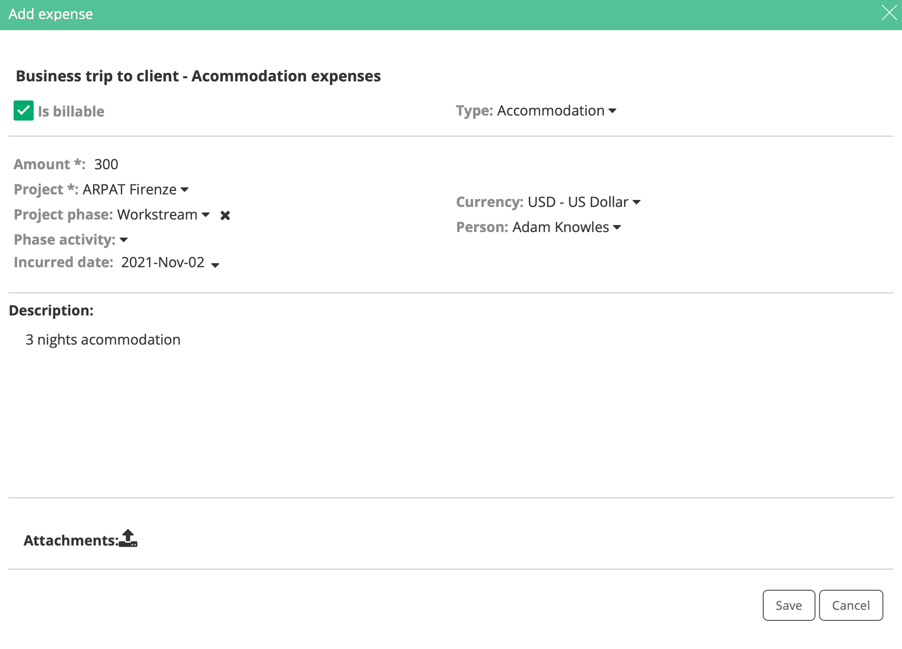 Náklady související s projektem přidané na fakturu zákazníka.