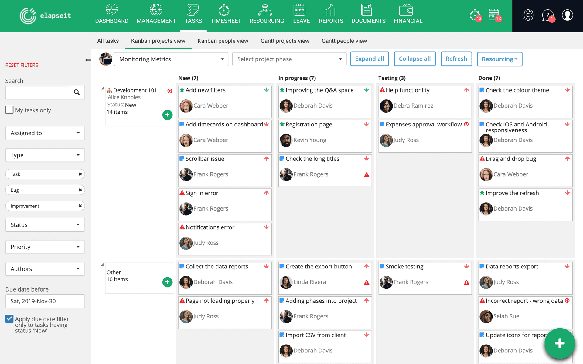 Zobrazení projektu Kanban v elapseit